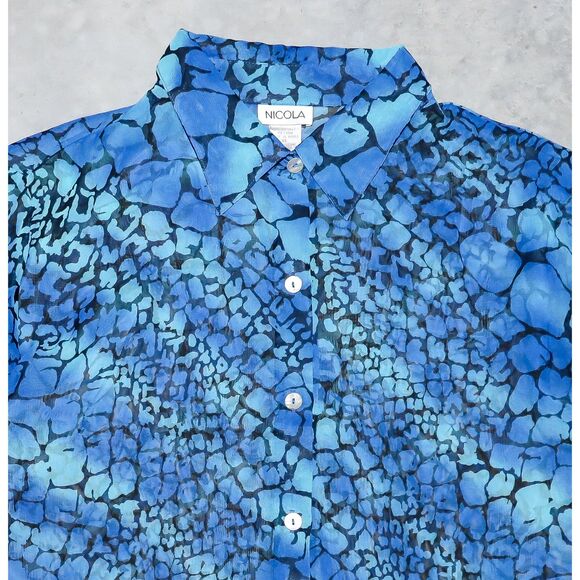 Vintage 90s Nicola Sheer Abstract Blouse Formal Evening Button Down Shirt Size L - Picture 3 of 3